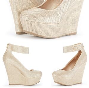 Gold Glitter Fashion Wedge Pumps